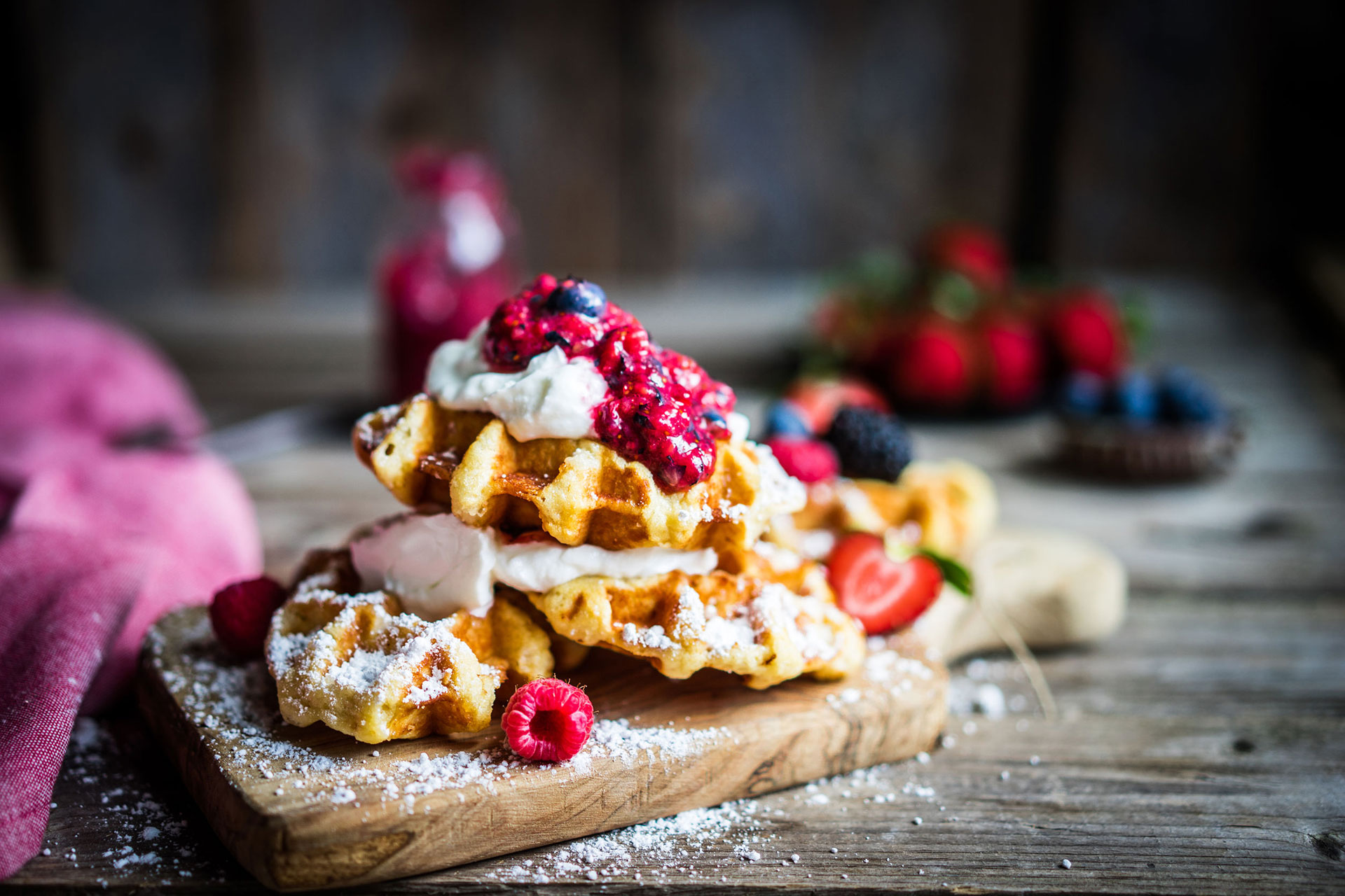 Liege waffles with toppings